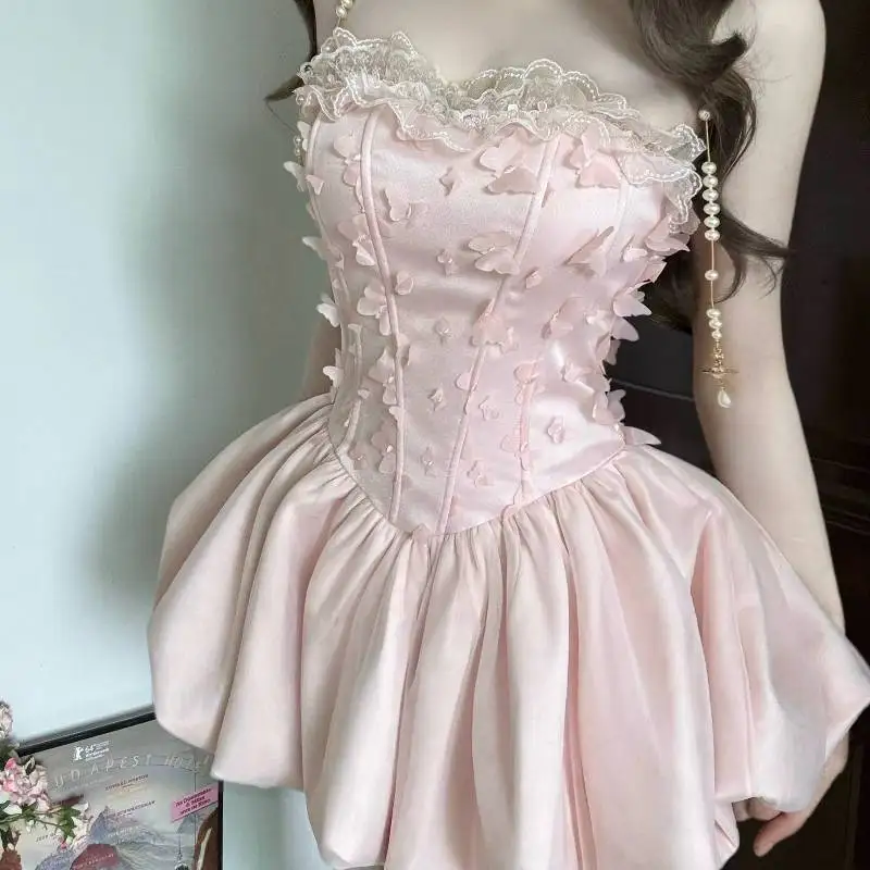 

Tube Top Birthday Robe Pink Bar Mitzvah Dress Waist Puffy Bud Dress Small Wedding Boutique Dress Young Girl Party Costume