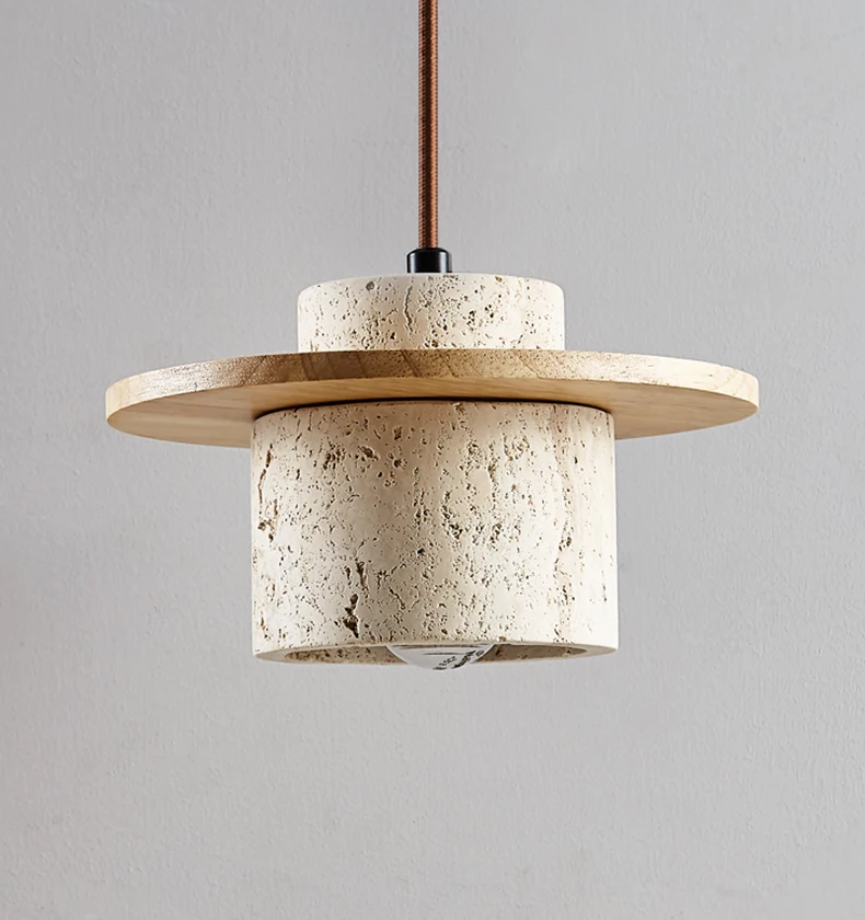 Stone Pendant Light Round Wood