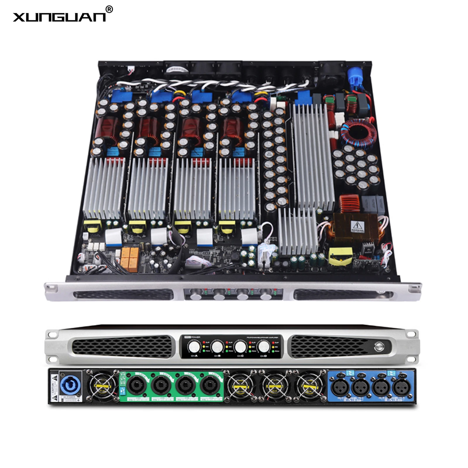R-4ch Series Factory Price 4-Ch 1U Class-D Digital Signal Amplification Digital Amplifier 4*600W-3000W 8 Ohms For Church/Stage