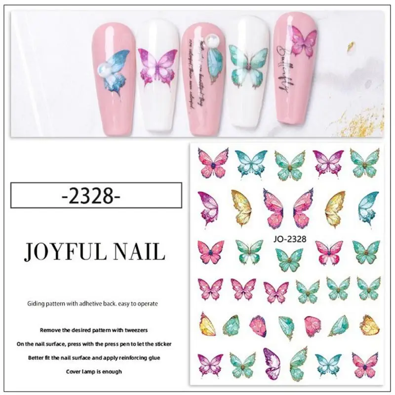 1/2 pçs borboleta realista manicure adesivos azul colorido borboletas asa sliders para unhas tatuagens encantos decoração de primavera