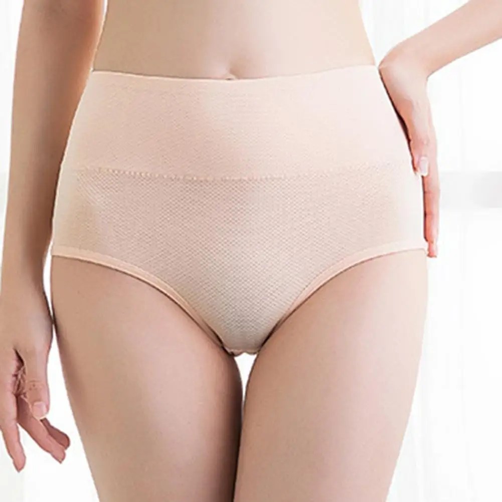 

Women Panties Solid Color Comfortable Simple Anti-pilling Skin-touch High Elasticity Mid Waist Plus Size Tummy Control Quick Dry