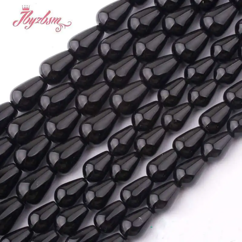 

8x12mm 10x14mm Natural Black Agates Drop Smooth For Jewelry Making Stone Beads DIY Necklace Bracelat Strand 15"