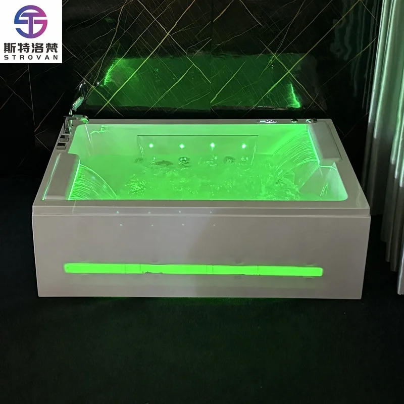 

STLF Bathroom Luxury Waterfall SPA Bathtub Air Massage Whirlpool Jet Bath Tub With LED Colorful Light for 2 Person