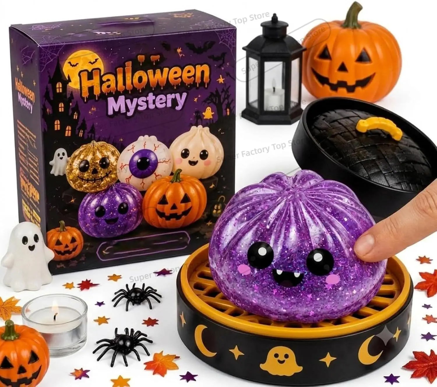 Halloween Dumpling Squeeze Squishy Toy, Cute Halloween Steamer Surprise Squishies,Soft Sensory Fidget Toy,Halloween Party Favors