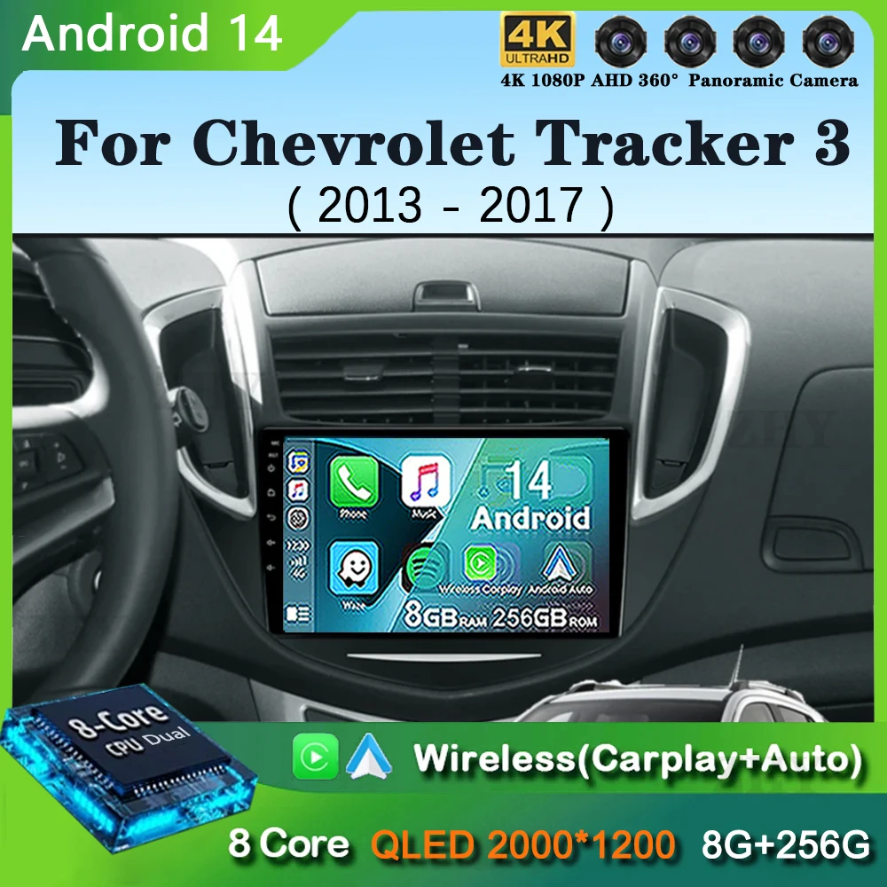 

Автомагнитола Carplay 2 Din на Android 14 для Chevrolet Tracker 3 2013-2017, мультимедийный видеоплеер, GPS-навигация, DVD