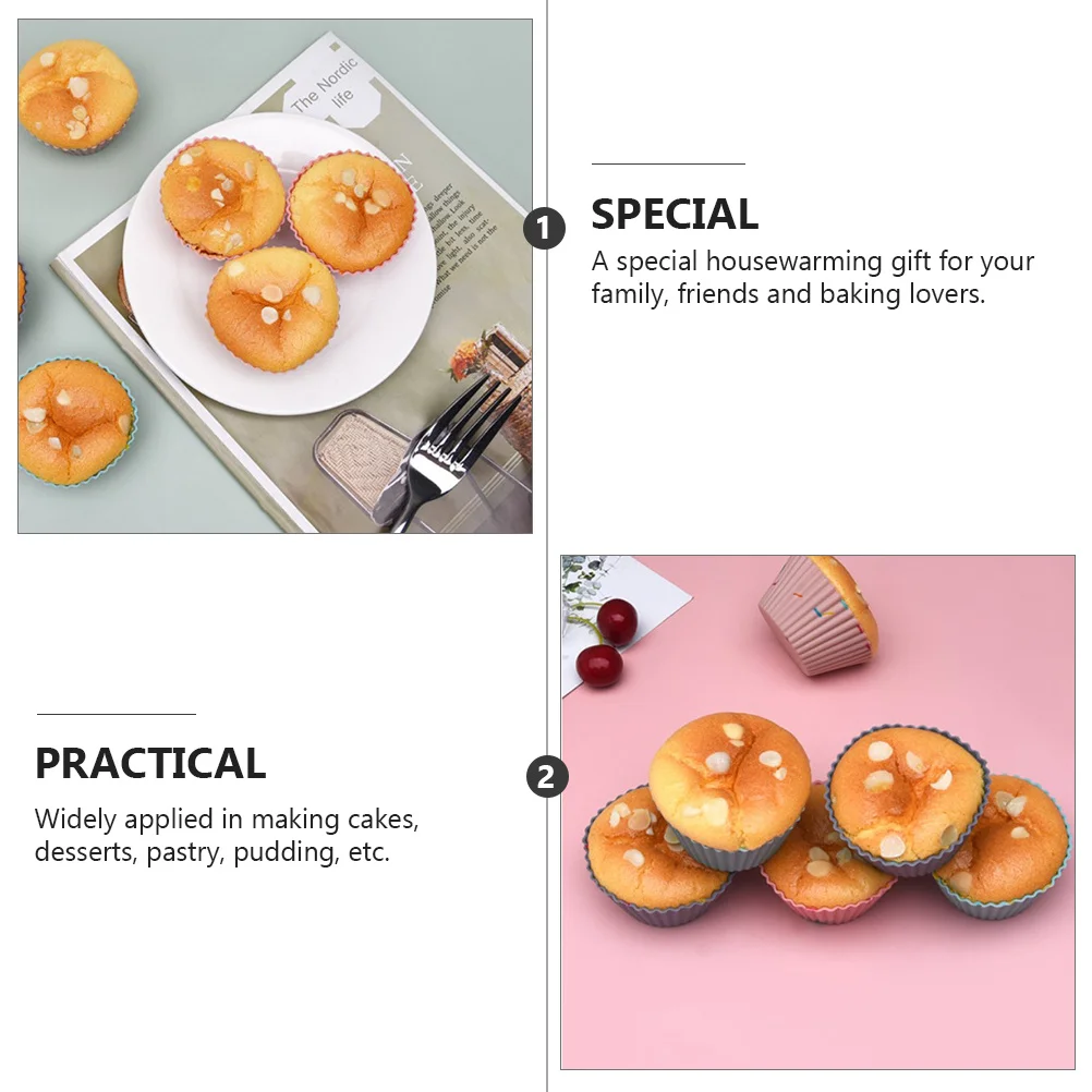 

1Set Silicone Muffin Cup Thickened Round Lace Baking Mold Mix Color Multi-Purpose DIY Cake Mold Dessert Pastry Baking Tool
