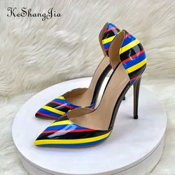 Keshangjia 12cm Color Heels Zebra Stripe Pattern Wedding Shoes Women Colorized High Heel Pumps Banquet Shoes Size33-46