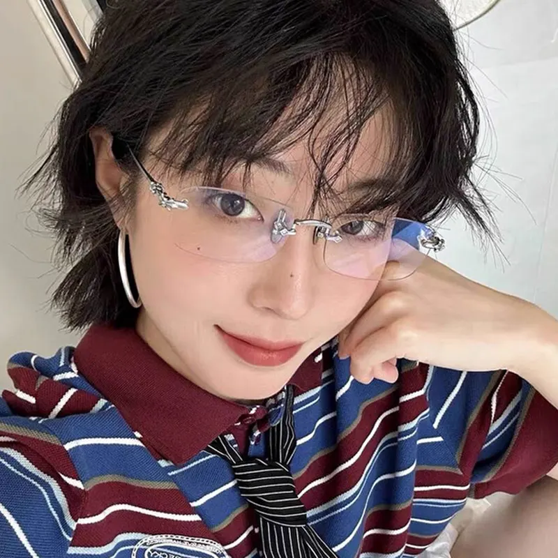Men Y2K Harajuku Small Square Frame Glasses Women Retro Metal Eyeglasses Clear Reading Spectacle Blue Light Blocking Eyewear