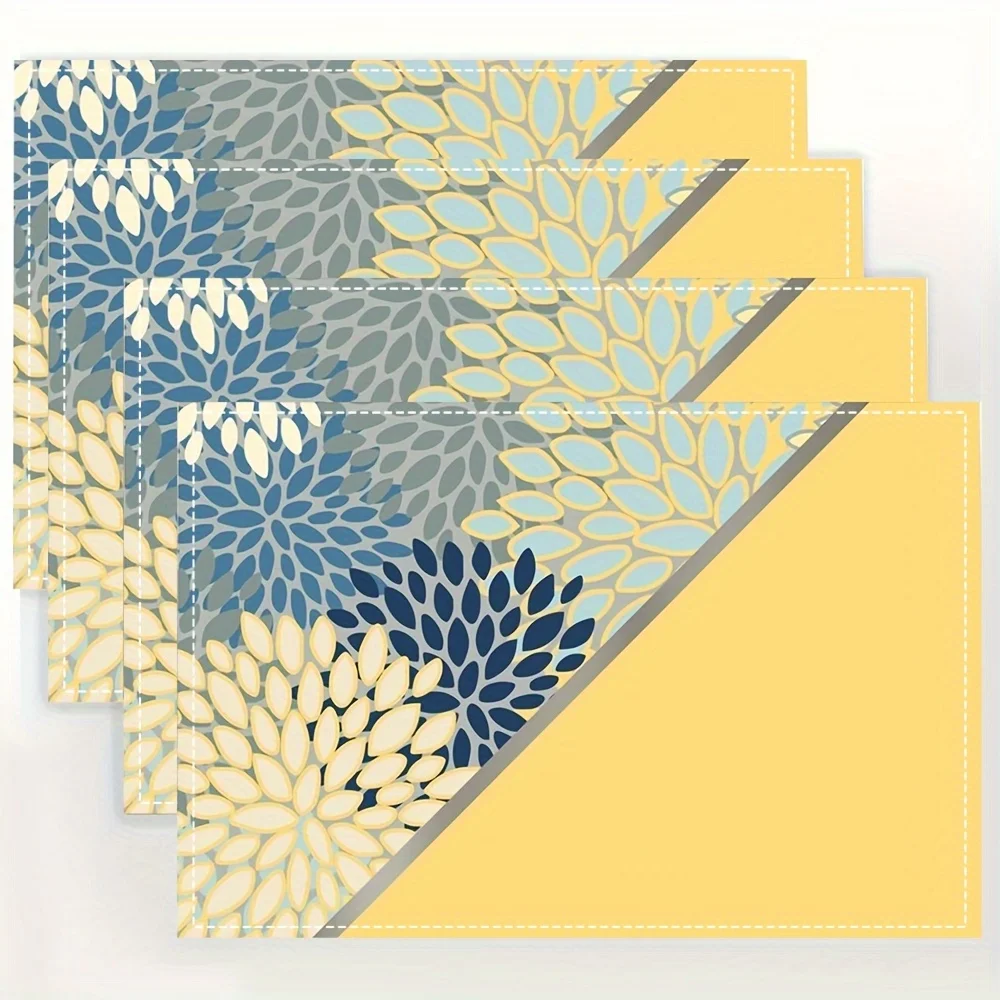 

4pcs Floral and Geometric Art Placemats, Polyester Woven Table Mats for Kitchen and Dining Room Decor, Machine Washable, Festive