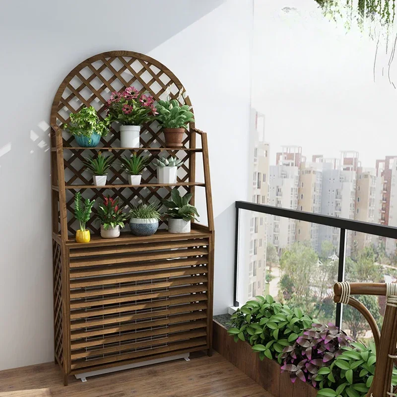 Air Conditioning External Unit Rack Balcony Flower Stand with Hanging Vines,Outdoor Garden Plant Shelf, Functional Garden Stand.