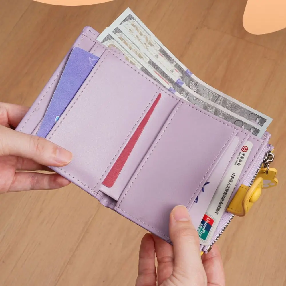 Casual Korean Style Embroidery Cat Wallet Purse Ultra Thin Coin Pouch Cartoon Multi Slot Card Bag Travel