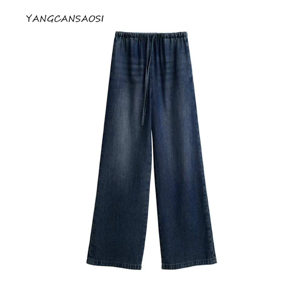 أزياء المرأة السراويل الحرير التوت الطبيعي ليوسيل تنفس ومريحة الرباط مرونة الخصر مستقيم الساق الجينز