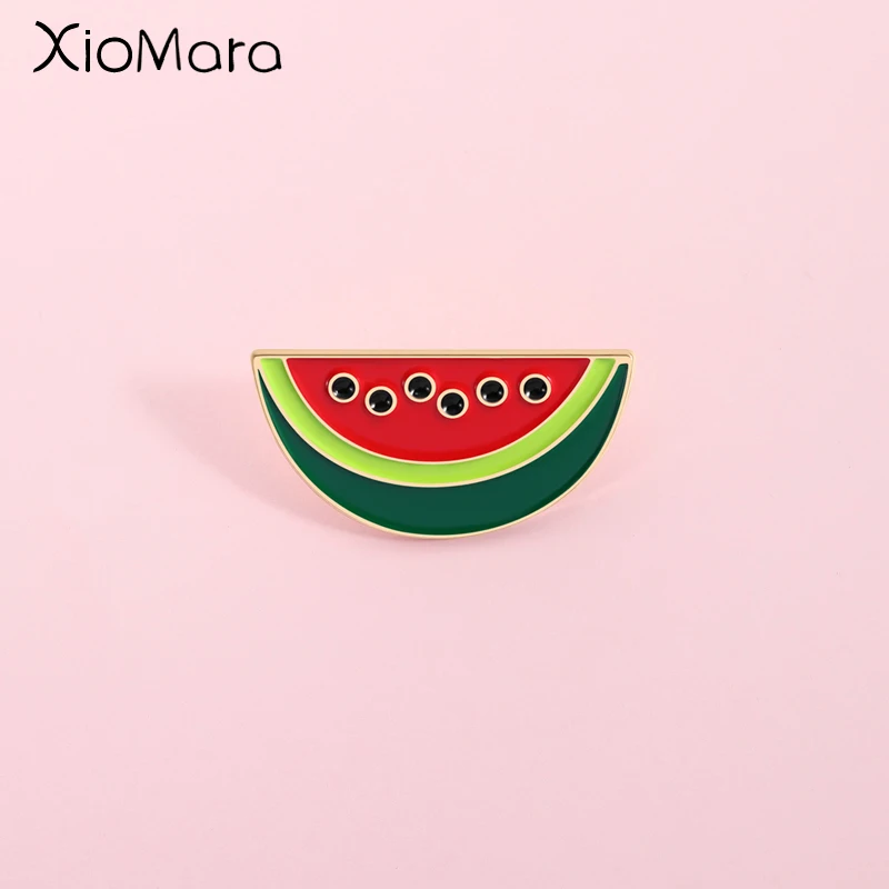 Summer Fruit Enamel Pin Red Green Black Seeds Gold Trim Decor Watermelon Slice Badge Unisex Design Summer Daily Wear Accessory