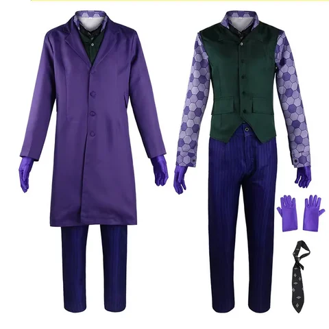 The Joker Cosplay Costume Clown full set Coat Shirt Vest Tie Suit Outfits Joker Full Set for Men Halloween Costumes