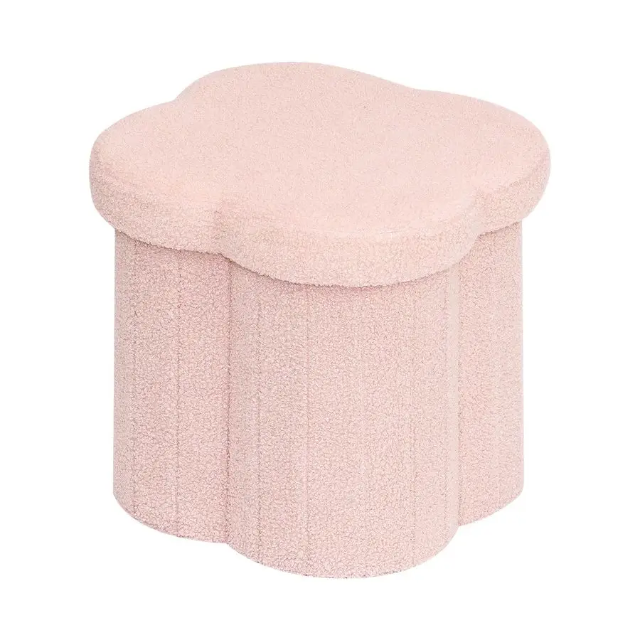 Storage Ottoman Cube, Flowers Shaped Ottomans with Storage Foot Stool Footrest, Boucle Ottoman Seat for Dorm Room, Faux Teddy Fu