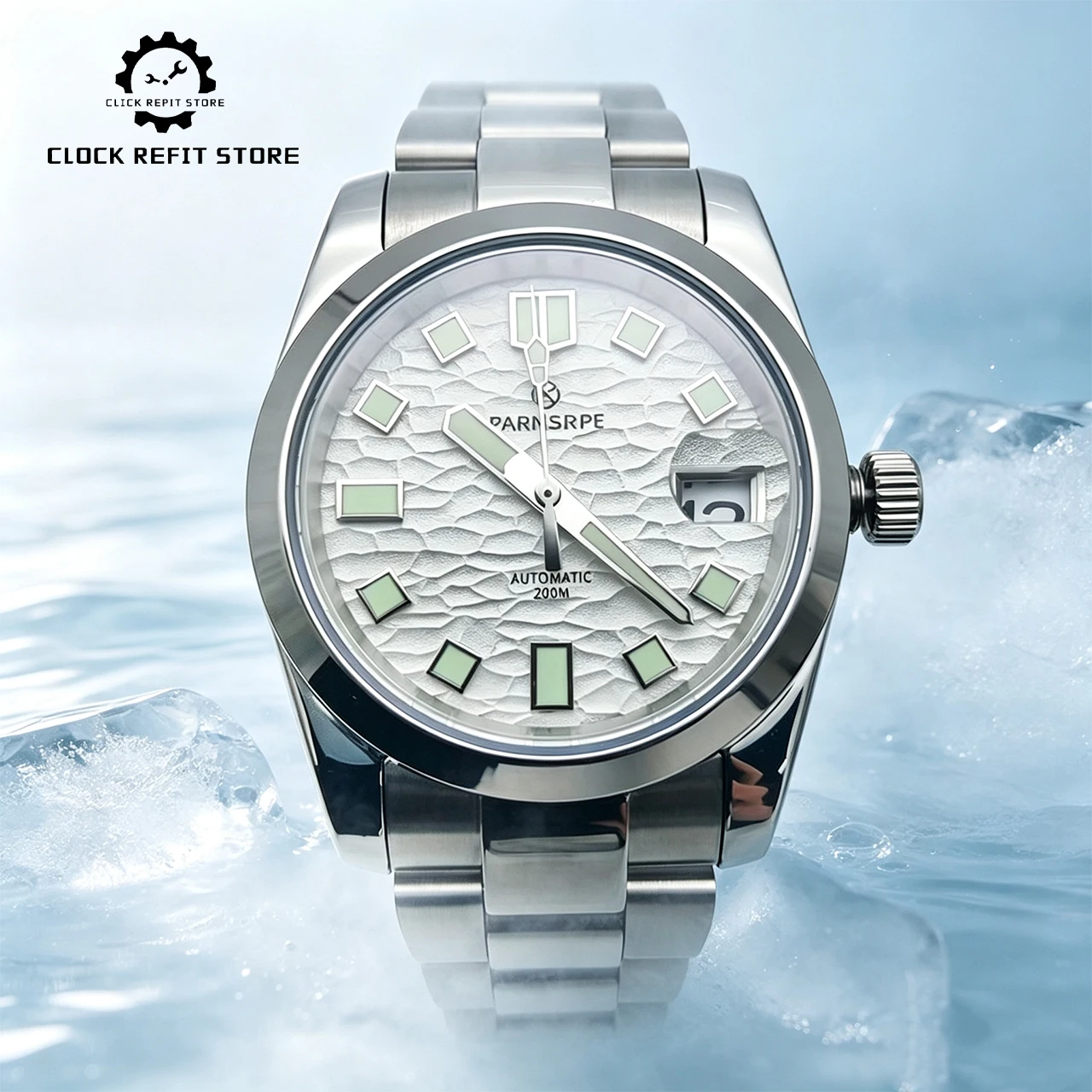 36mm NH35A Automatic Men's Watch Luminous,  Logo Textured Dial Sapphire Crystal Exhibition Back, Hot Sale Office Daily