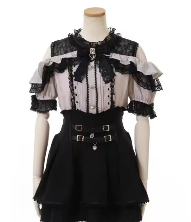 Japanese Kawaii Mini Cake Jirai Kei Skirts Women Jupe Fairy Bandage Lolita High Waist Y2k Aesthetic Sweet Lace Gothic JK Skirt view 6