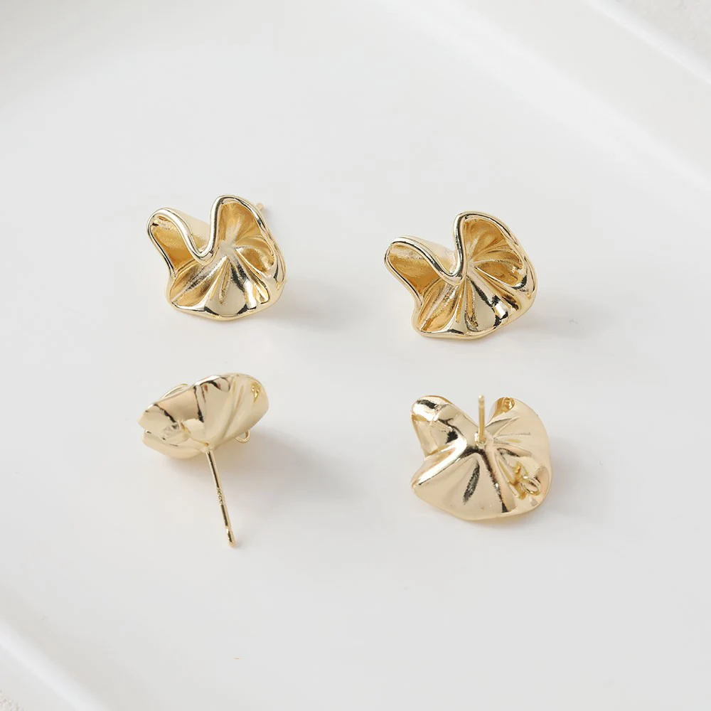 2Pair 14K Gold Plated Irregular Wrinkle Lotus Leaf Earrings DIY Making Supplies Jewelry Material Accessories