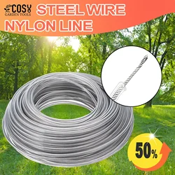 2.4/2.7/3.0/4.0mm*15m Steel Wire Nylon Grass Trimmer Line Brushcutter Trimmer Rope Lawn Mower Cord Durable Steel Trimmer Line