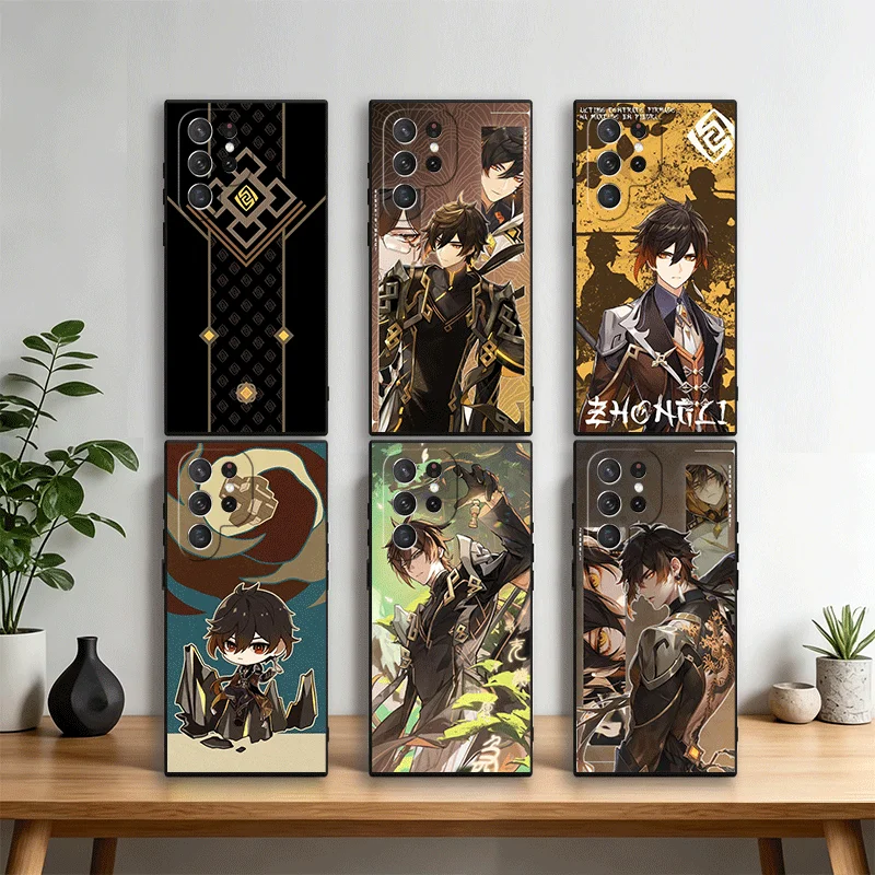 Genshin Impact Zhongli Phone Case Cover for Samsung Galaxy S22 S23 Plus S24 FE S25 Edge S26 Ultra S20 S21 + Black Soft Shell