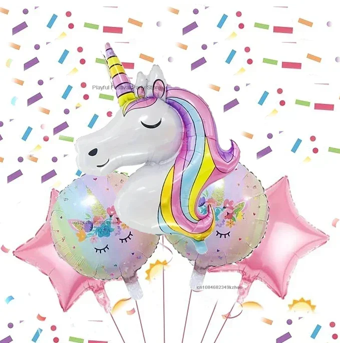 75x112cm Large Rainbow Unicorn Aluminum Film Balloon Unicorn Horsehead Balloon Children's Birthday Party Decoration