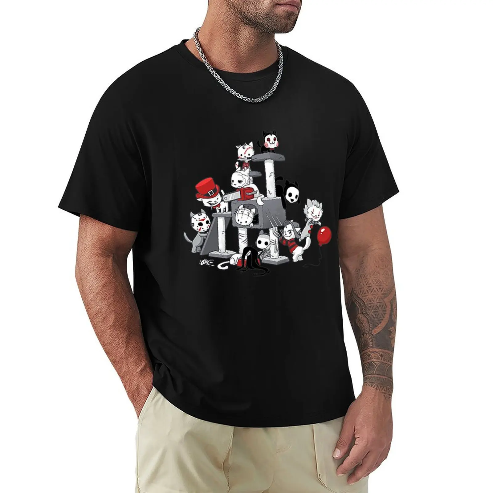 Horror Cats Halloween T-Shirt Streetwear Print Tee Shirt