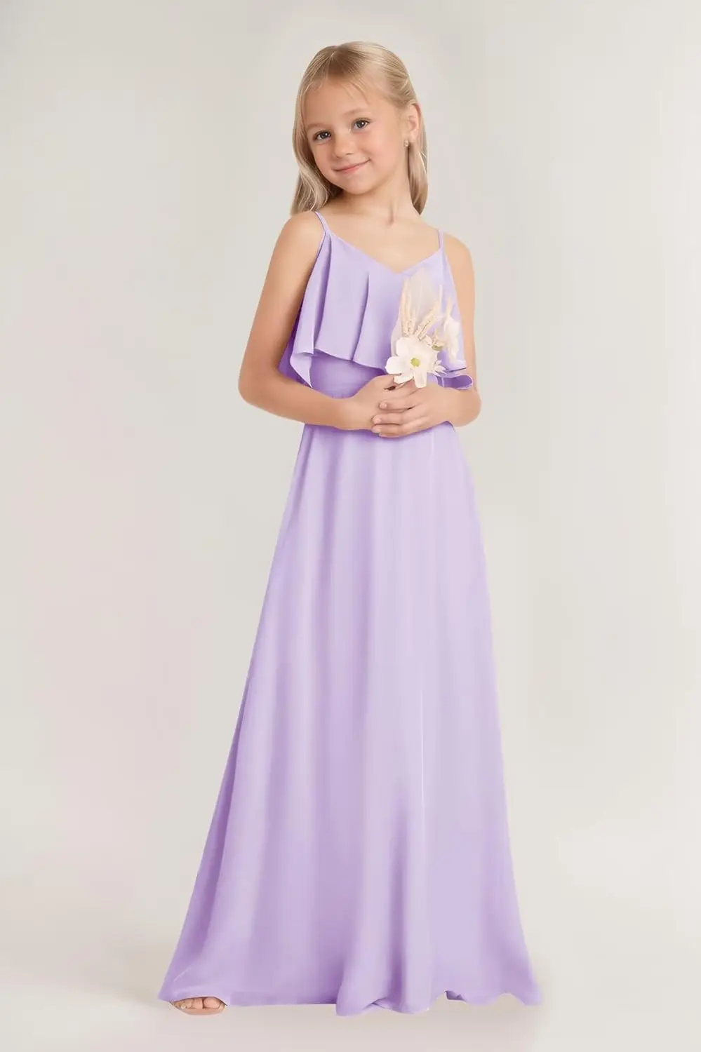 Vestido de dama de honra júnior com ombro de fora, longo, chiffon, flor, festa, concurso, para meninas adolescentes