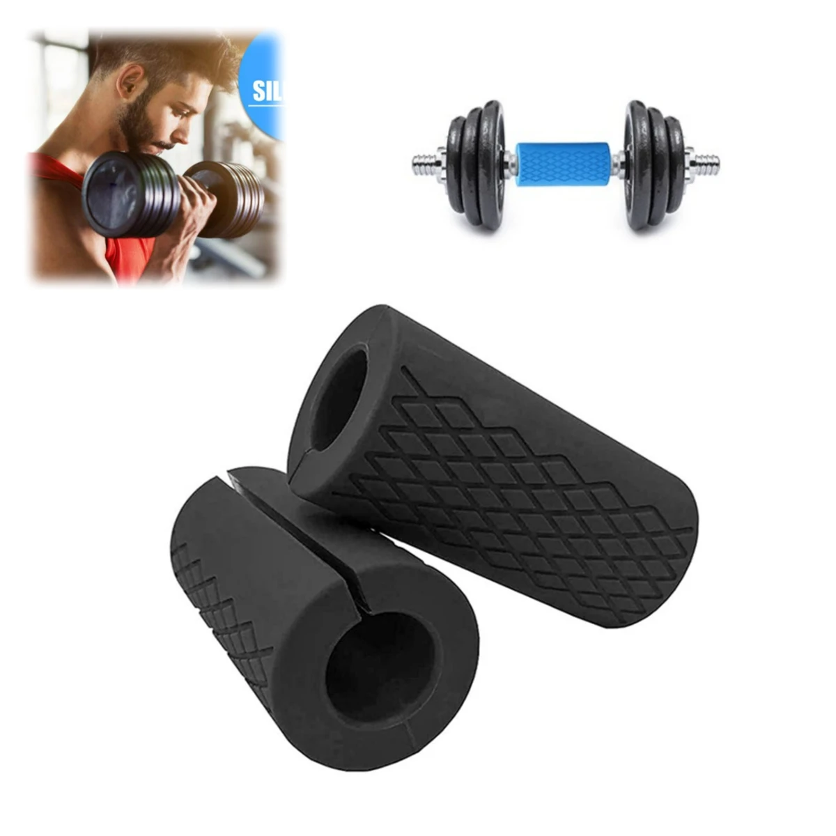 Silicone Non-Slip Gym Barbell Grip Arm Blaster Thick Bar Grips Dumbbell Grip for Weightlifting Fitness Bar Handle Protective Pad
