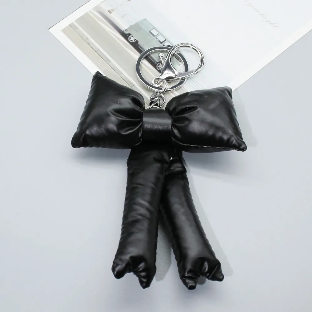 PU Leather Bow Keychain Metal Lobster Clasp Bow Shape PU Key Ring Sweet Bowknot Korean Style Bag Ornament Accessory