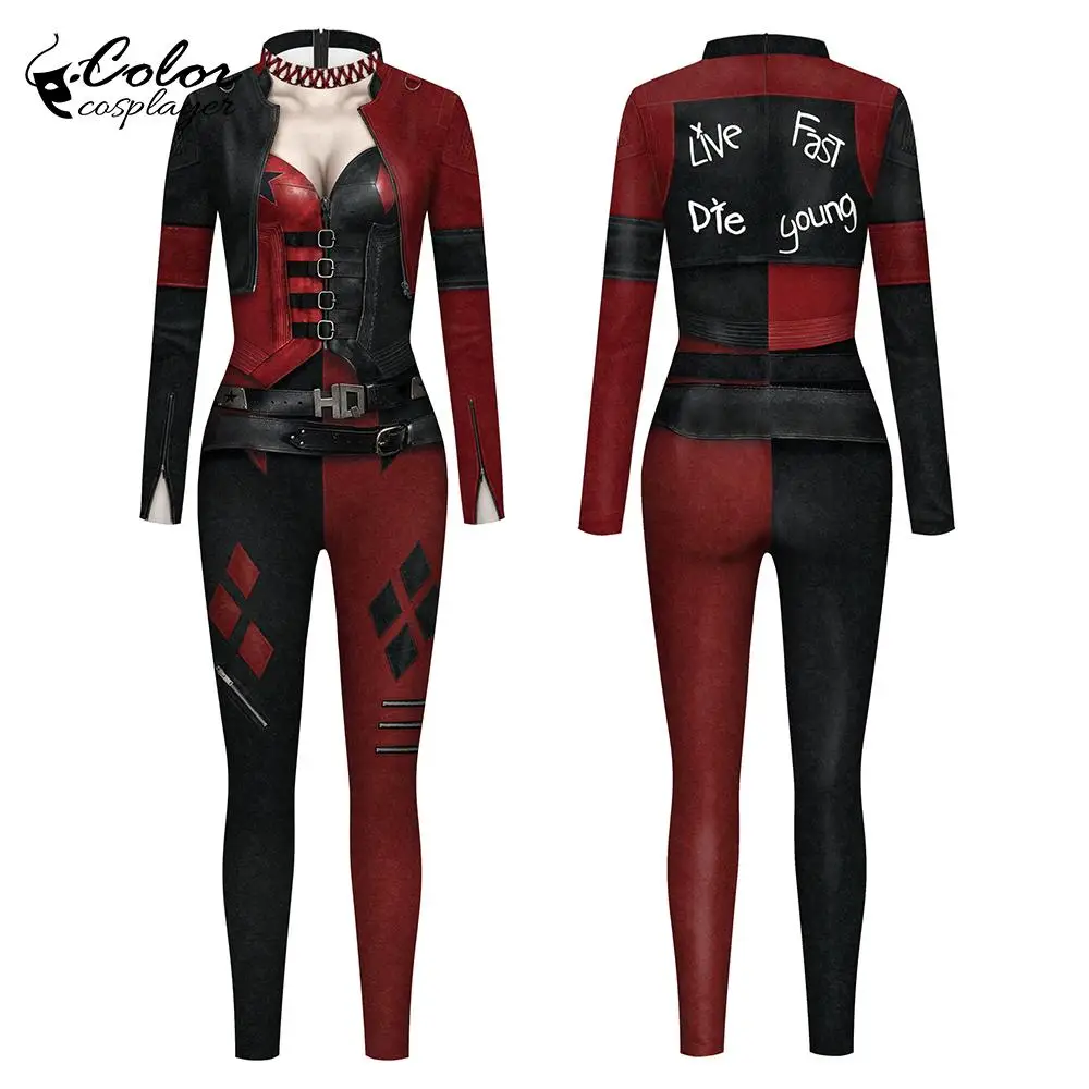 Color Cosplayer Clown Jumpsuit Hero Cosplay Costume Halloween Dress Suit Carnival Party Leggings Long Sleeve Bodysuit Jumpsuit