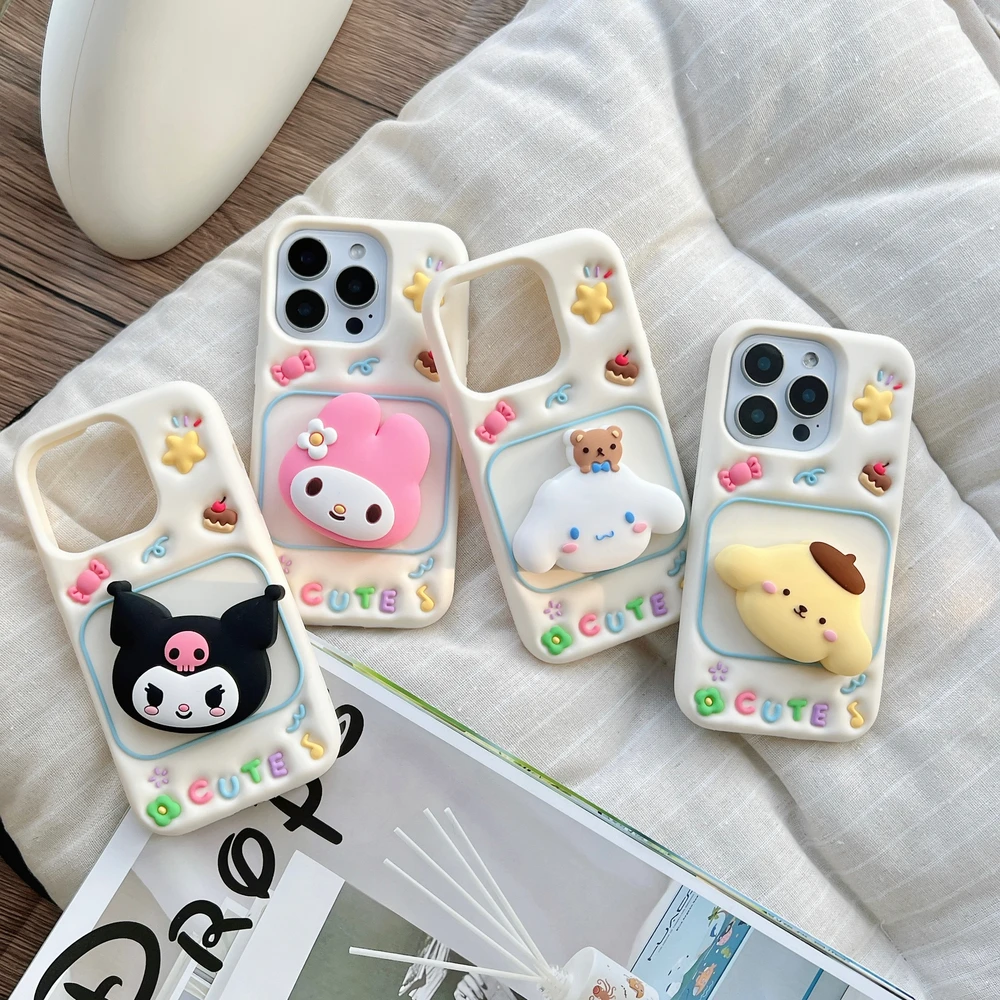 

3D-чехол для телефона Sanrio Hello Kitty Kuromi Melody Pochacco Cinnamoroll с подставкой для iPhone 17 16 15 14 13 Pro Max, мягкий чехол