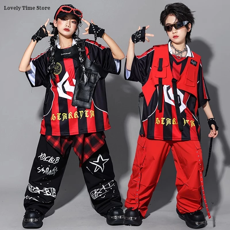 الهيب هوب بنين التباين قميص بولو سترة الشارع الرقص السراويل الفتيات K-pop جيرسي ملابس علوية مجموعات الاطفال الجاز ازياء الطفل الشارع الشهير