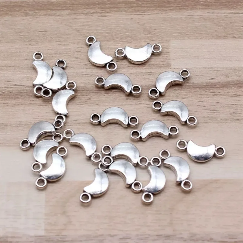 360 Stück antiksilberfarbene Halbmond-Verbindungsanhänger, 15 x 6 mm, Mondverbinder für handgefertigte Armbänder, Bastelornamente, Großhandel – Detail 2