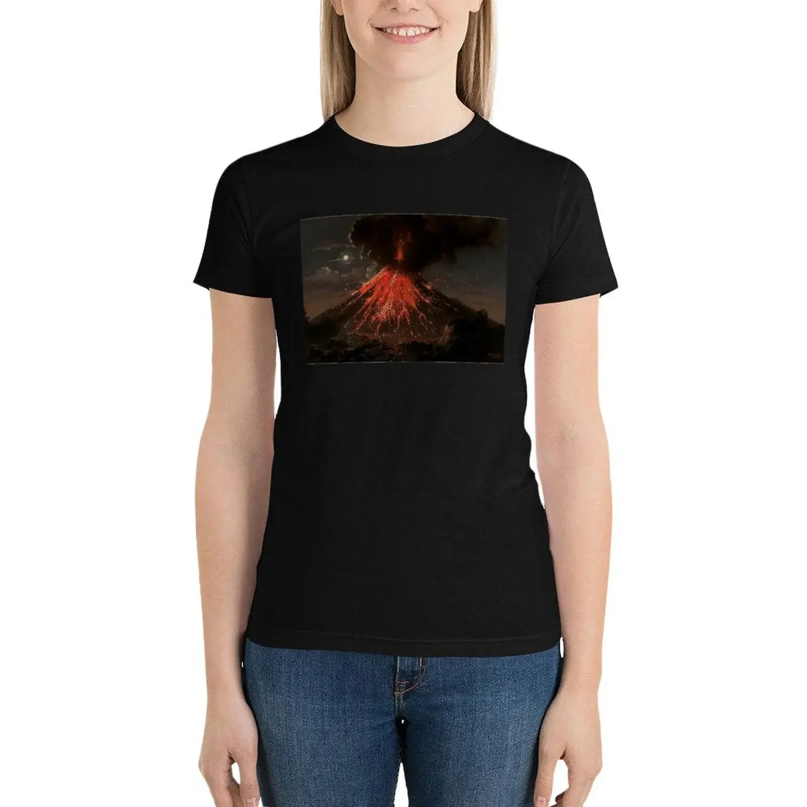 Merapi volcano, eruption at night by Raden Saleh T-Shirt cute tops kawaii clothes tops Women