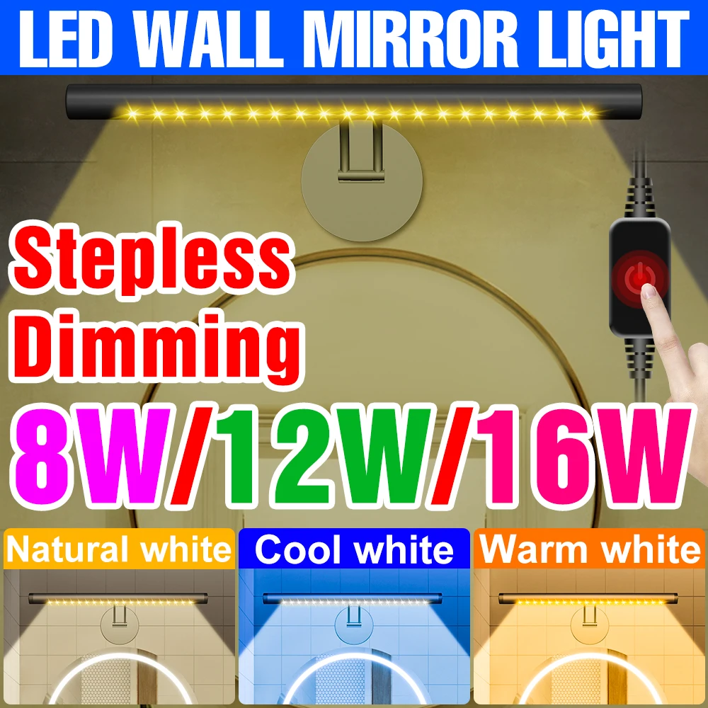 

LED Mirror Wall Light Bathroom Makeup Table Lamp 3 Colors Dimmable LED Wall Sconce Lamps For Home Decoration Bedroom Nightlight