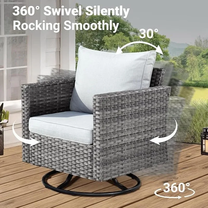 8 Piece Patio Furniture Set, Outdoor Wicker Sofa Couch with Swivel Rocking Chairs and Comfy Cushions, High Back Rattan