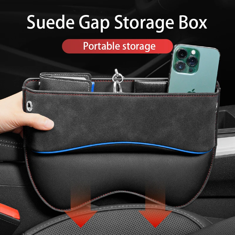 Suede Car Seat Crevice Storage Box Seat Organizer Gap Slit Filler Holder For Wallet Phone Cigarette Slit Pocket Car Storage Box