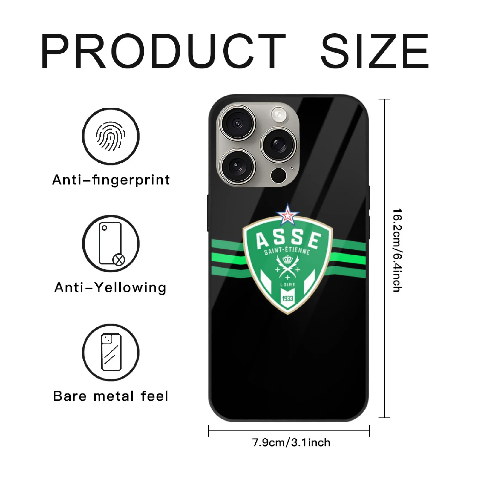 Saint Etienne Stéphanois St Etienne حافظة من الزجاج المقسى لهاتف آيفون 16 15 14 12 13 11 إلخ. سلسلة غطاء من البولي يوريثان الناعم St Etienne Saint