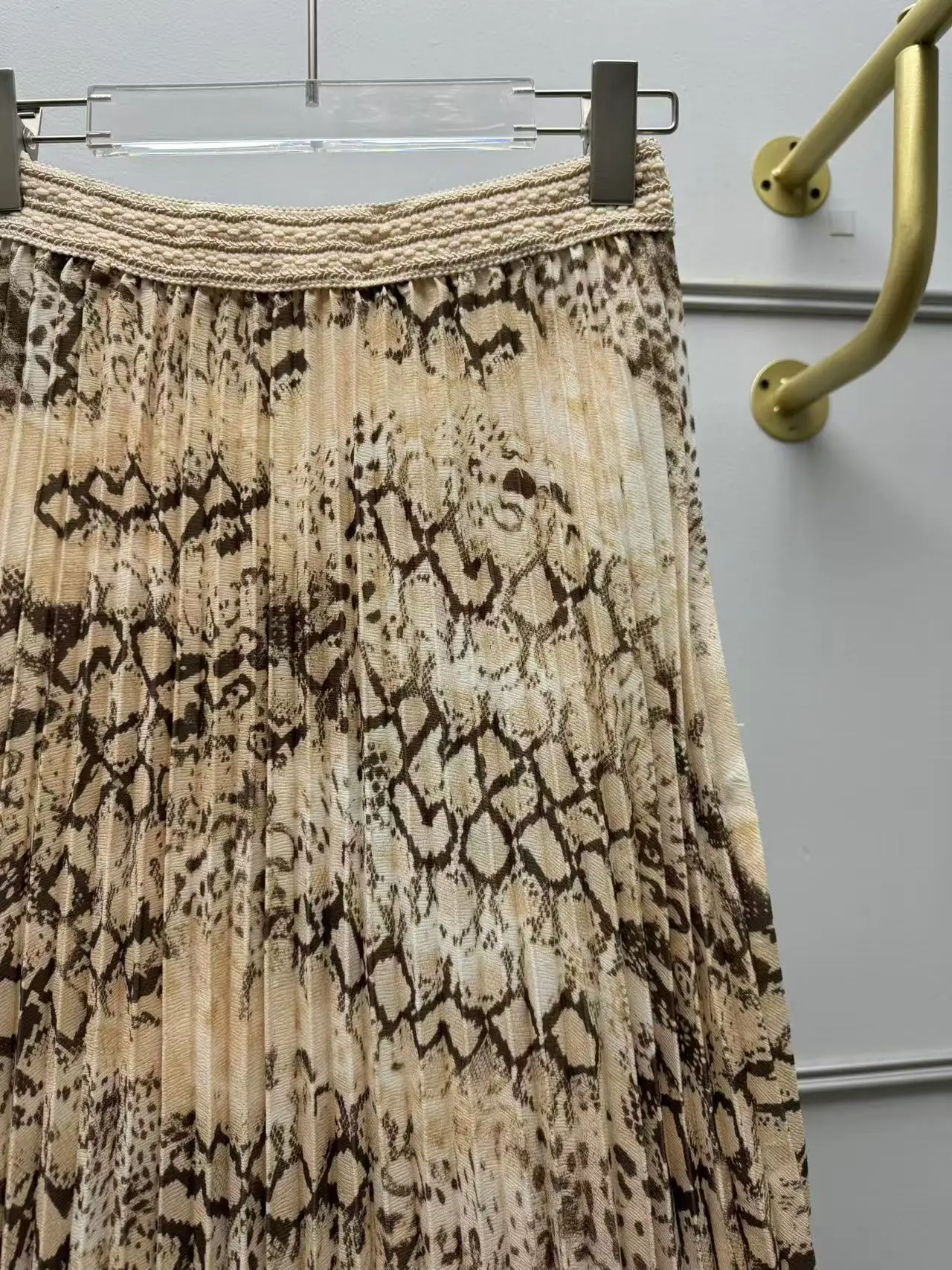 【هدية مجانية】تنورة متوسطة الطول بطيات عالية الخصر لخريف 2025 ذات ثنيات فرنسية عتيقة مطبوعة على شكل بيثون صحراوي للنساء #5