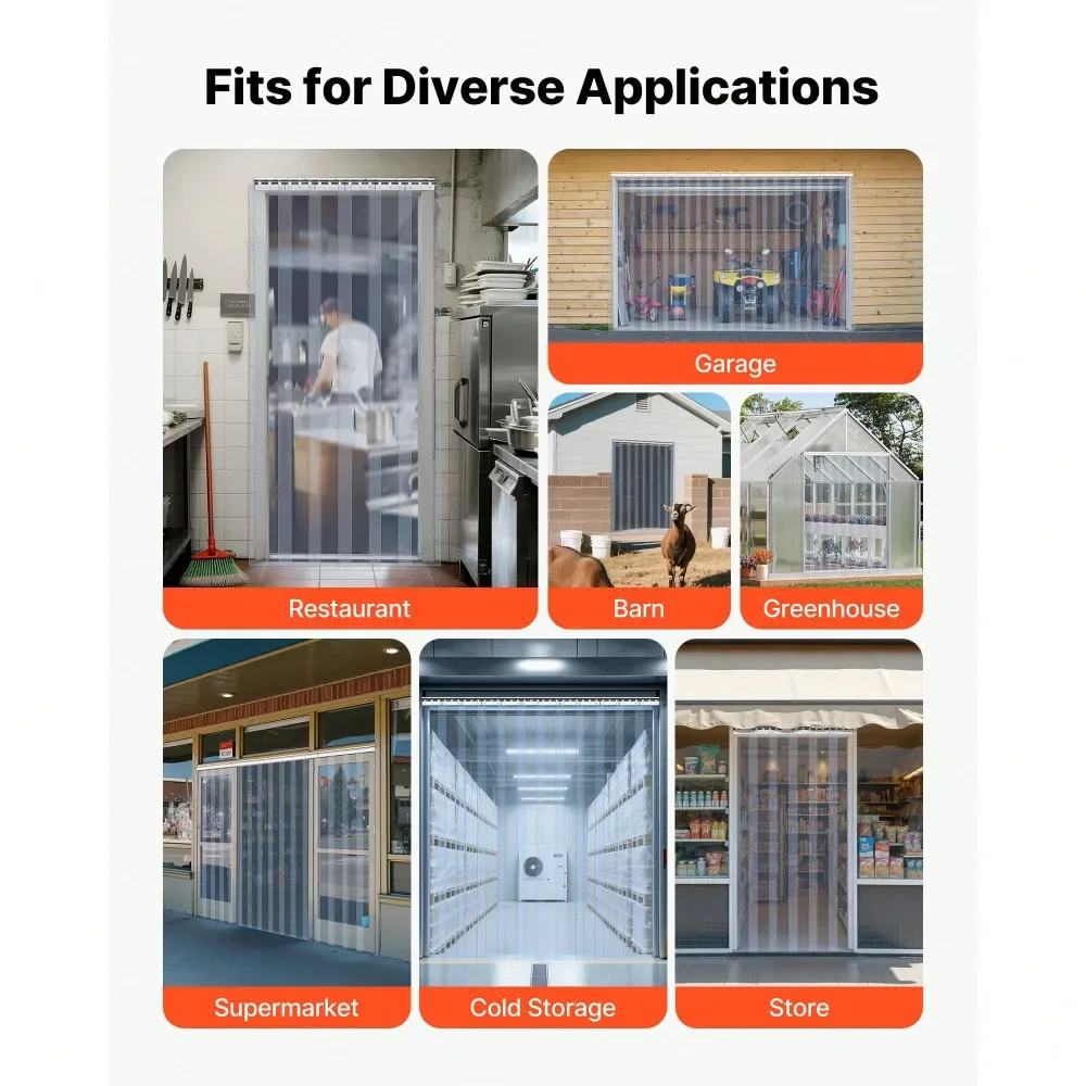 

ПВХ-занавеска, 84 дюйма высотой, 36 дюймов шириной, 0,08 дюйма толщиной, 6 шт. полосок для шторок холодильных камер, теплоизоляция