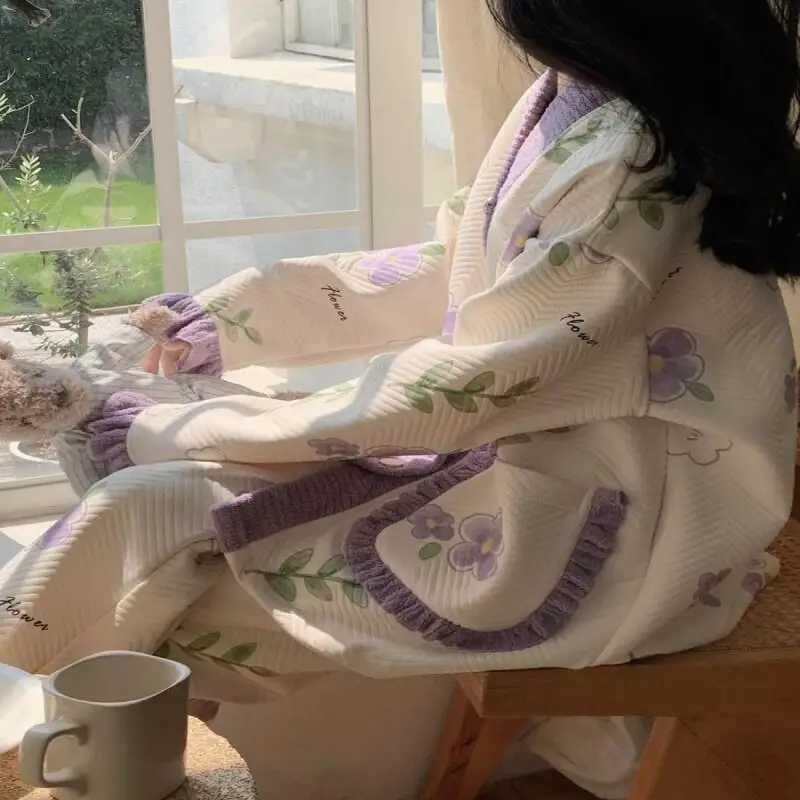 بيجامة قطنية هوائية للنساء في الخريف والشتاء طقم بيجامة مثير ملابس منزلية عصرية أطقم جديدة متطابقة بدلة نسائية أنيقة #2