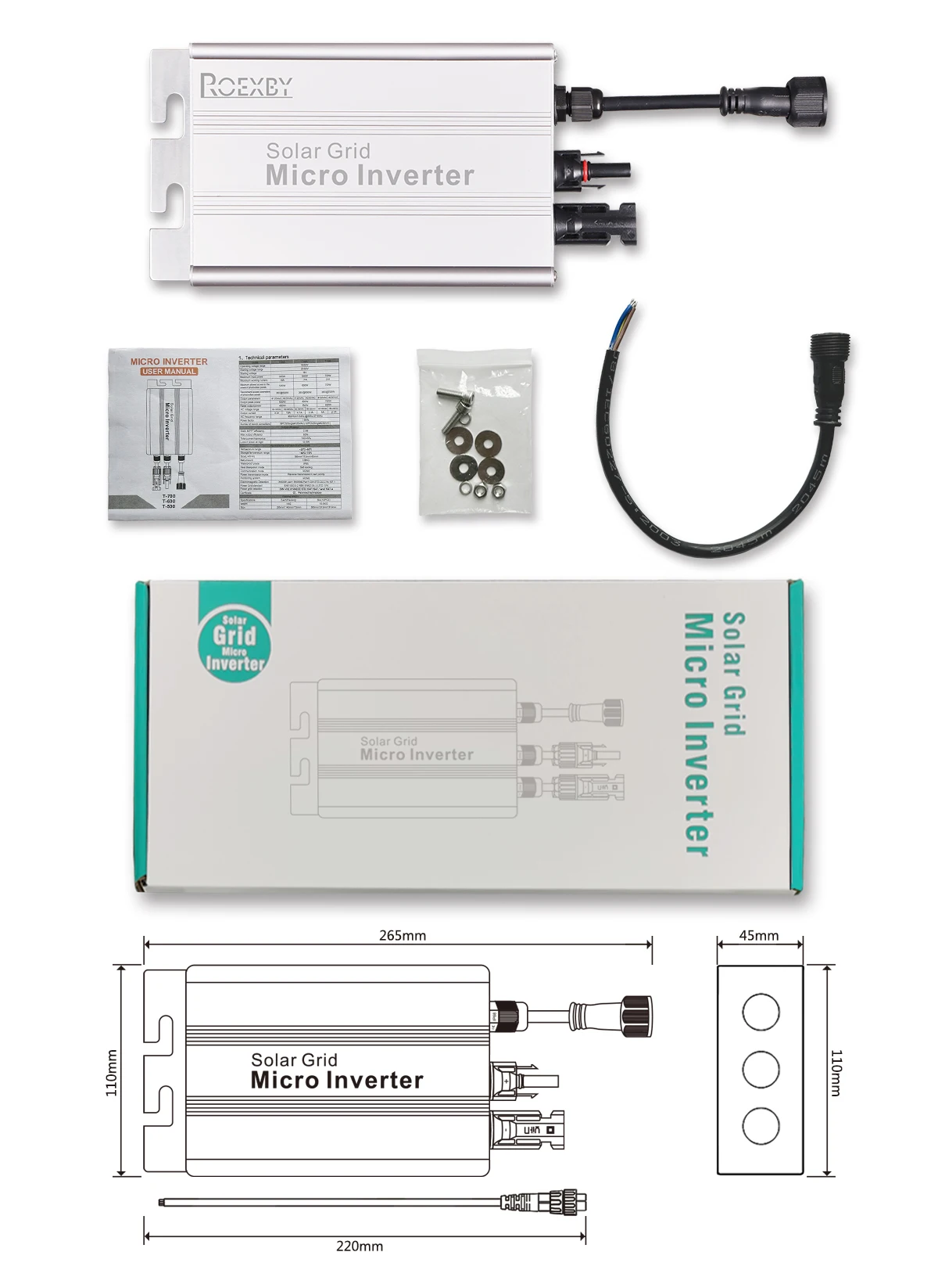 Solar grid tie inverter MPPT 300W 350W 500W 600W 700W PV Modular Smart micro inverter system DC to AC Output 120V/230V Auto