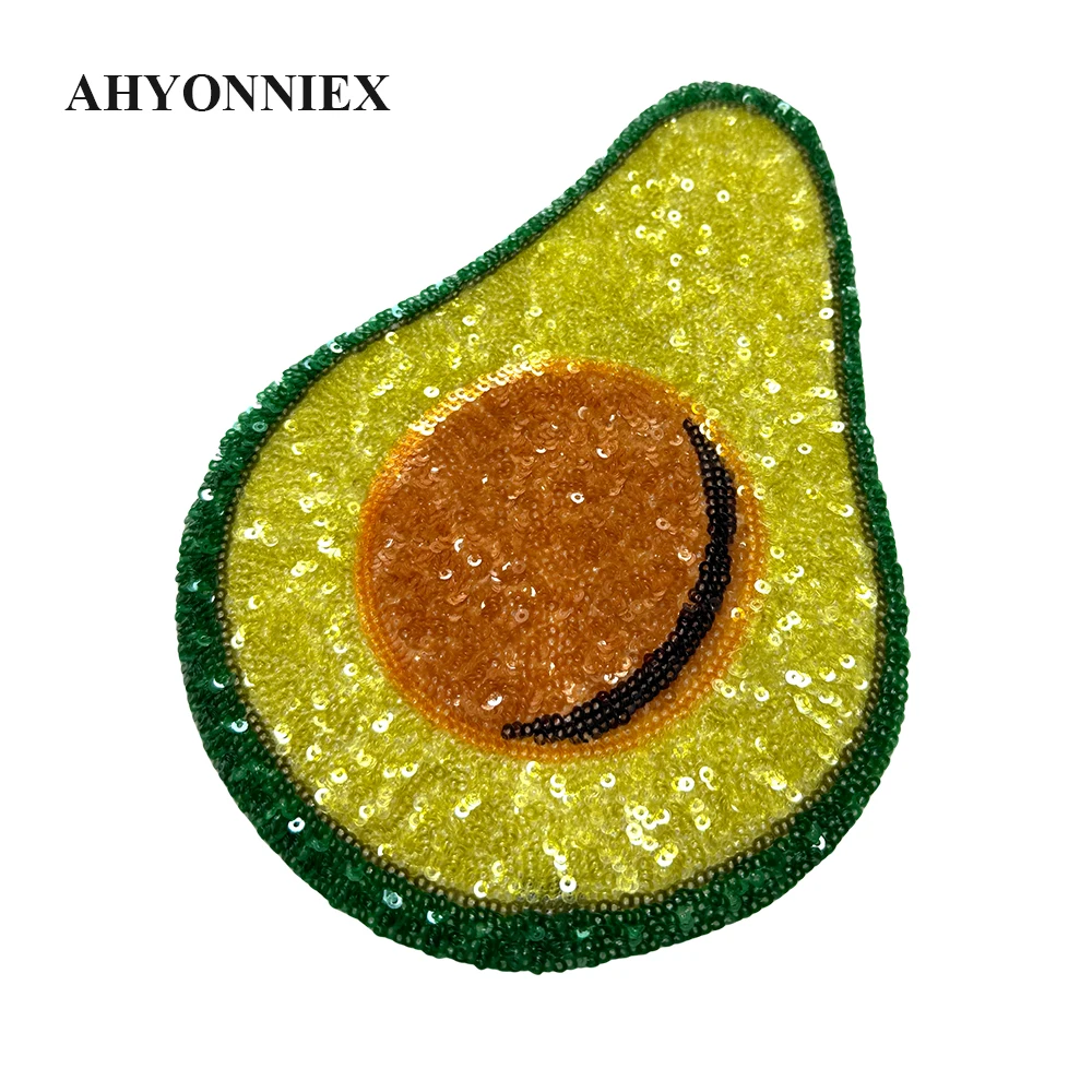 Sequins Patch Avocado Fruit DIY Clothing Applique Iron On Patch for Fashion Cute Costume Decoration Accessories