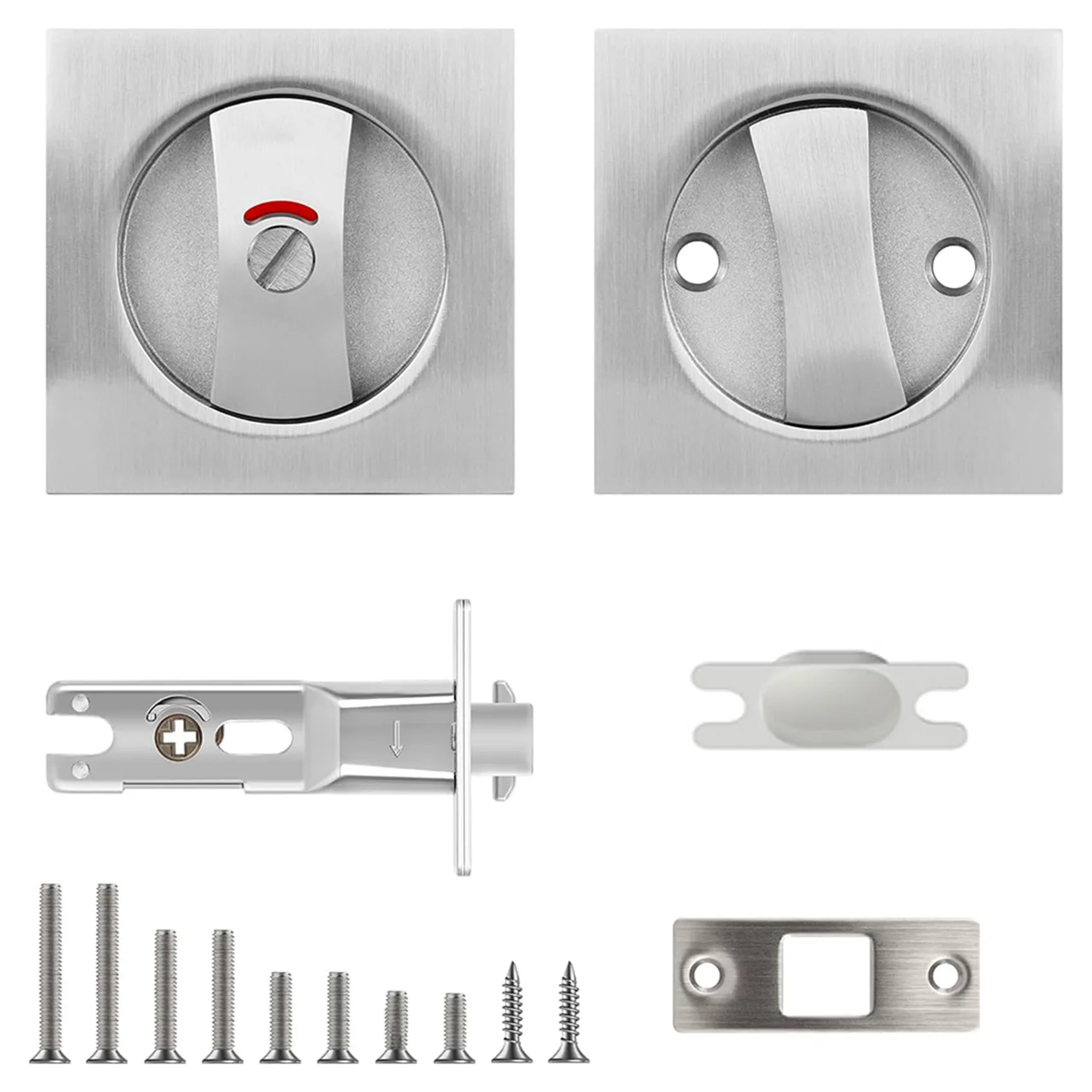 

Multifunction 3X Pocket Door Lock With Indicator Light, Silver Privacy Square Pocket Latch, Barn Door Lock Pocket Door Hardware