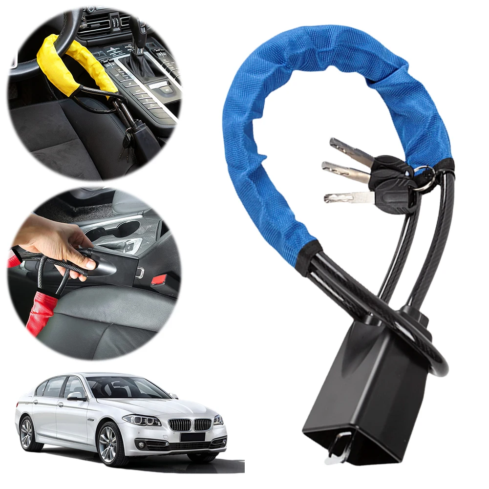 Universal Car Steering Wheel Lock 72CM Car Heavy Duty Anti-theft Lock With Seat Belt Buckles Sturdy Lock For Truck SUV Van RV