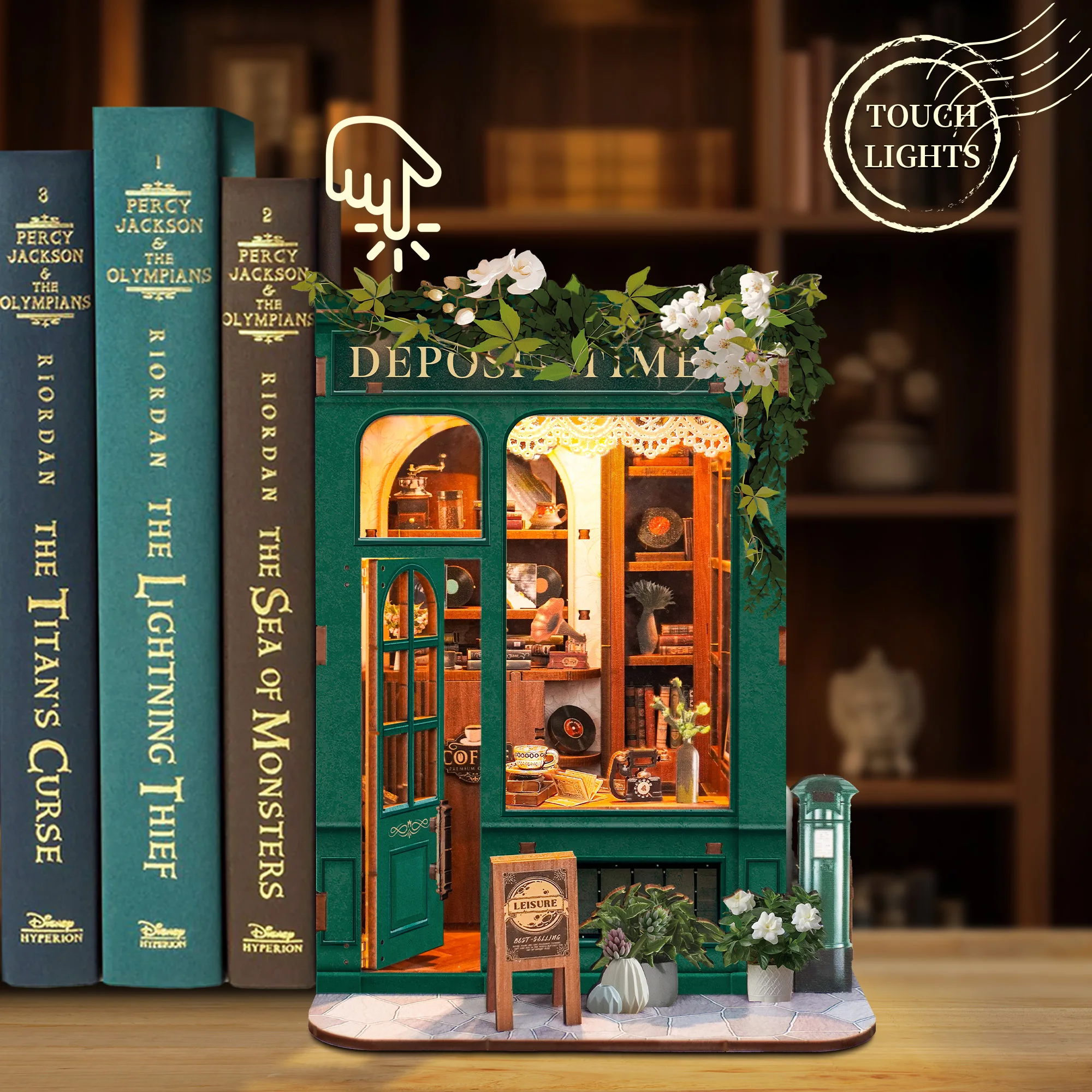 Diy loja de livros livro nook kit modelo em miniatura de madeira com luz bookend 3d puzzle estante decoração para casa amigos presentes aniversário