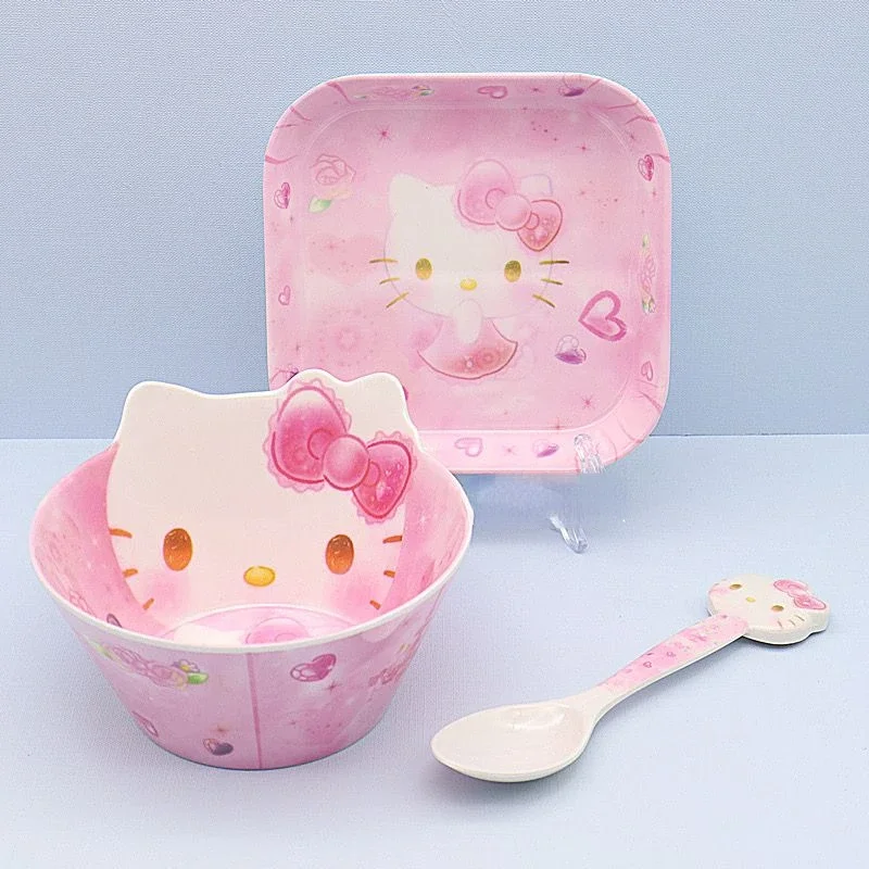 Hello kitty cartoon animation creative children\'s set style divided plate anti-fall cute fashion bowl foreign birthday gift