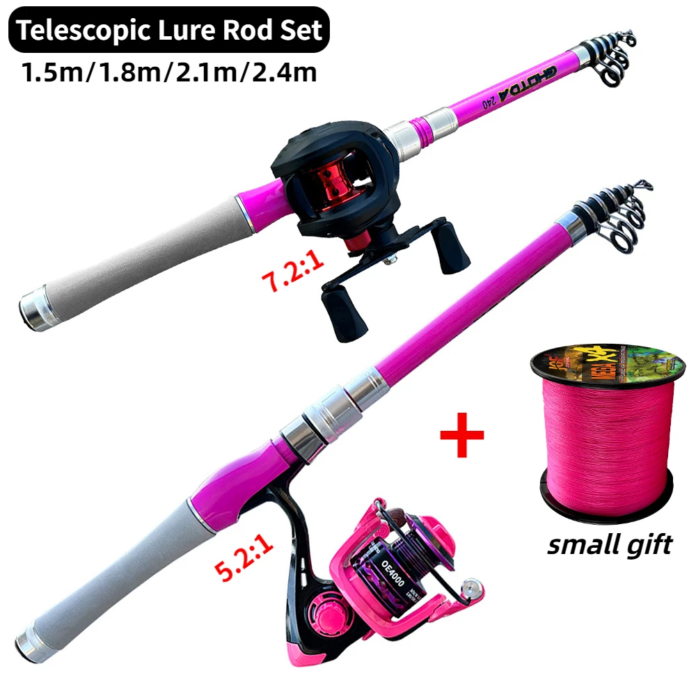 

1.5M-2.4M Carbon Casting Rod Baitcasting Spinning Fishing Rod Reel Combo Reel Max Drag 8kg 5.2:1 /7.2:1 Gear Ratio with Line