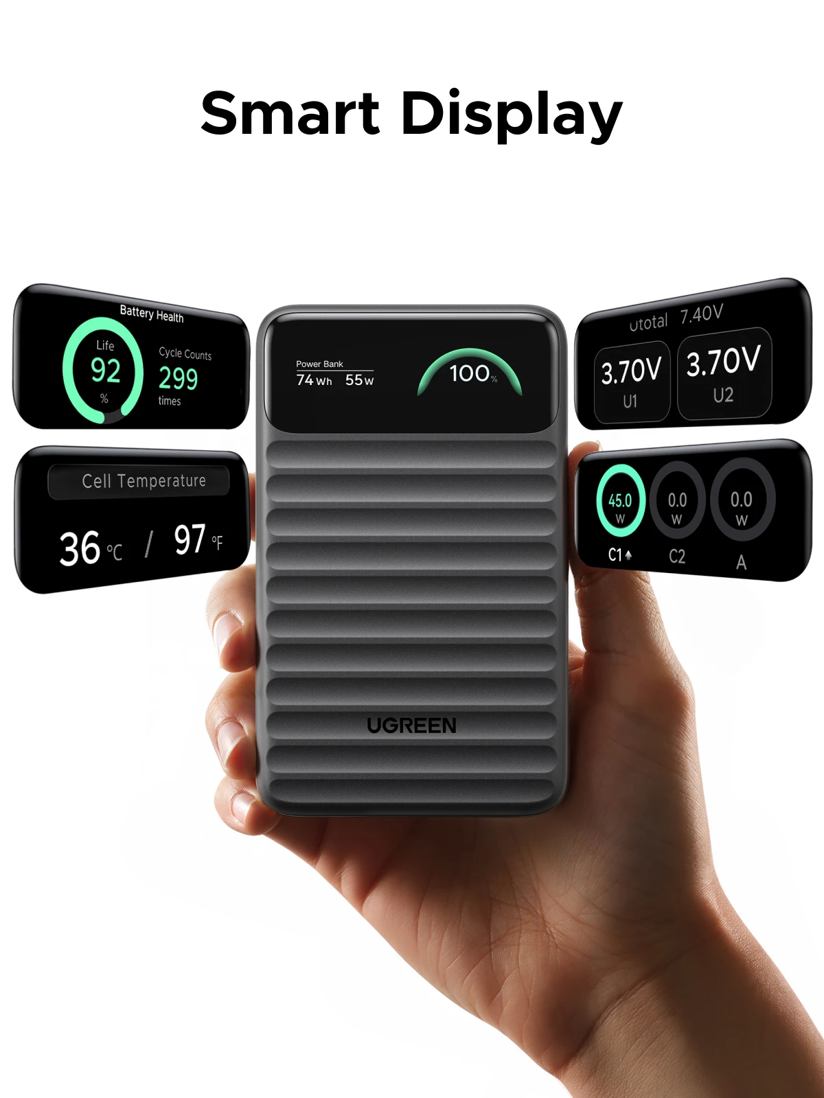 【Nowy CCC】UGREEN 45W Power Bank 20000mAh Przenośny PowerBank do iPhone 17 Pro Max Samsung Telefon Zewnętrzna Bateria 40W Ekran TFT — zdjęcie produktu 6