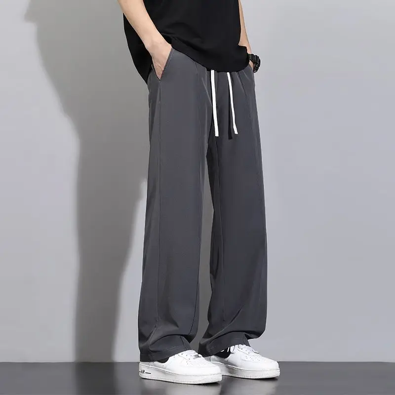 2026 Men's Ice Silk Casual Pants Summer Thin Drapey Breathable Loose Fit  Straight Leg Long Trousers Versatile Casual Trousers